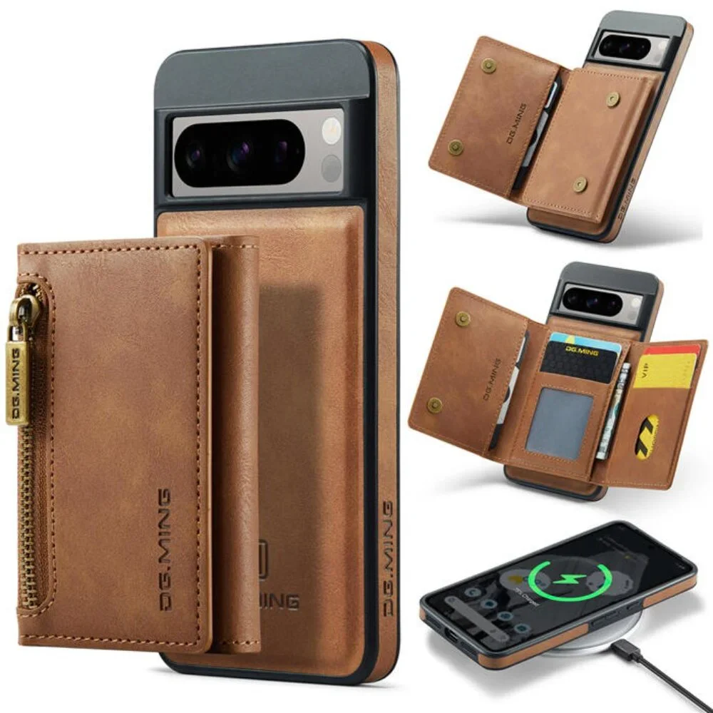 DG.MING M5 For Pixel‎ 8 Pro Magnetic Detachable Zipper Wallet Case RFID Blocking